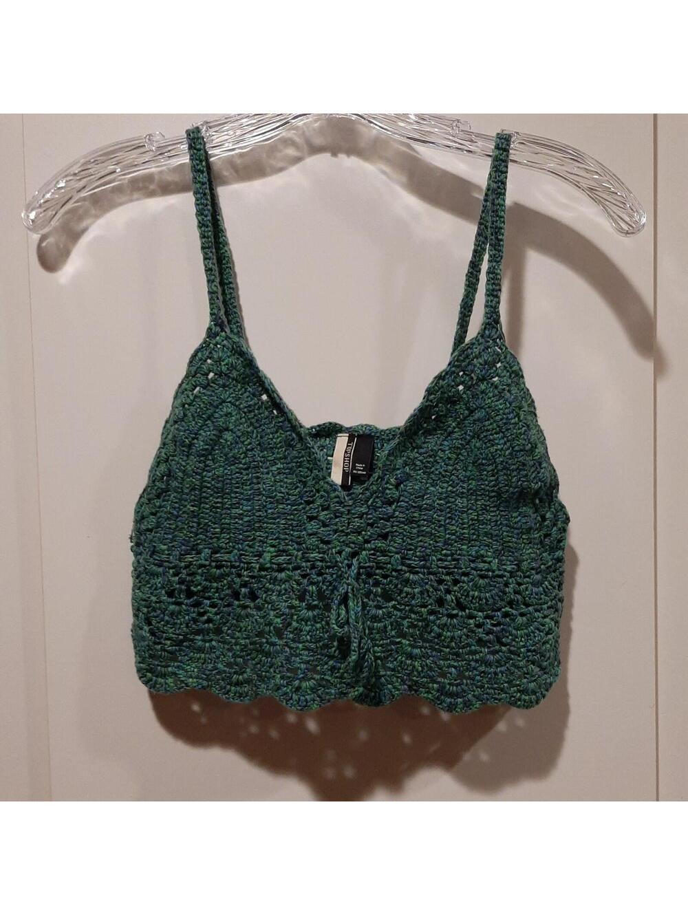 Topshop Crochet Lace Trim Unlined Bralette Crop Top Blue Green No Care Tag/Size